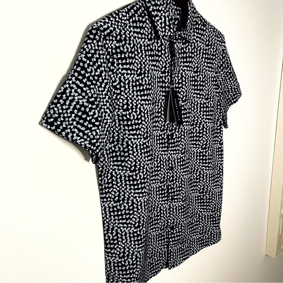 Perry Ellis stretch expandable collar short sleeve men shirt navy blue size S - Picture 6 of 10